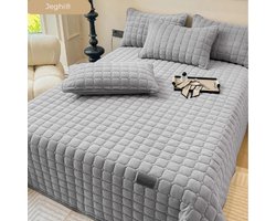 Jeghi® Luxe Sprei - 240 x 220 - Fluweel - incl. 2 kussenslopen - Wasbaar - Lichtgrijs