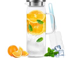 JeiibrZui 1 Glazen Karaf 1 Liter, Waterkan met V-vormige Schenktuit en Deksel voor Thee en Sap