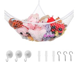 JeiibrZui 1 Hangmat met knuffeldier, Speelgoedorganizer van gaas, Witte hangmat met knuffeldier, Elastisch opbergnet voor speelgoed, hoekoplossing voor kinderkamerdecoratie