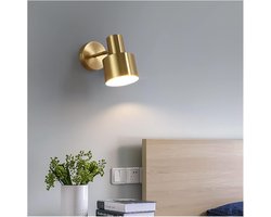 JeiibrZui 1 wandlampen op batterijen, industriële stijl met bronsarm, gouden kleur, retro design, LED compatibel voor slaapkamer en badkamer