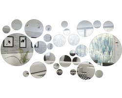 JeiibrZui 3D Acryl Muursticker Spiegel Decoratie - Ronde Wandspiegel - Decoratieve Zelfklevende Spiegel, Geschikt voor Badkamers, Slaapkamers en Woonkamers - 1 Stuk - Zilver