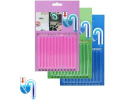 JeiibrZui Afvoerstokjes - Afvoerontstopperstokjes - Verwijdert Vet En Zeepresten Uit Badkamer En Keuken - 36 Stuks - Voor Alle Gangbare Afvoeren Blauw + Paars + Groen