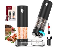 JeiibrZui Elektrische Pepermolen - Zout- En Pepermolenset - Instelbare Maalgraad - 2 Stuks - Voor Keuken/Zwart