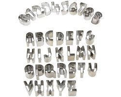JeiibrZui Fondant Letter Uitstekers - Letter Koekjes Uitstekers - Multifunctioneel 37 Stukjes - Voor Koekjes En Taarten - Zilver