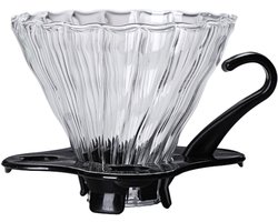 JeiibrZui Glazen filterbeker - V60 koffiefilterbekerhouder - Brede opening en smalle basis voor optimale doorstroming - 1 stuk - Voor thuisgebruik/Zwart