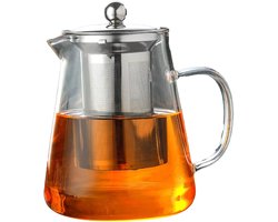 JeiibrZui Glazen Theepot - Theezetter - Hittebestendig & Geschikt Voor Fornuis - Multifunctioneel Met Ergonomische Handgreep - 1 Stuk - Transparant
