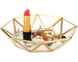 JeiibrZui Gouden opbergbak - Transparante glazen bak - Sieraden- en cosmeticapresentatiebak - 1 stuk - Gouden kaptafel/bureau