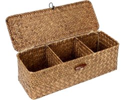 JeiibrZui Handgeweven Opbergmand - Milieuvriendelijke Organisator - Stijlvolle Gevlochten Mand Met Deksel Voor Thuis En Kantoor - 1 - Naturel