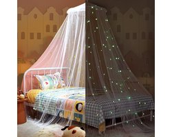 JeiibrZui Hemelbed - Hemel Voor Bed - Lichtgewicht Mesh Sprei Met Sterrenmotief En Luchtcirculatie - 1 - Voor Eenpersoonsbed Tot Kingsize In Wit