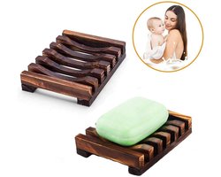 JeiibrZui Houten Zeepkist - Keukenzeephouder - Natuurlijk Ontwerp & Snel Droog Materiaal - 2 Stuks - Milieuvriendelijke Badaccessoire In Bruin