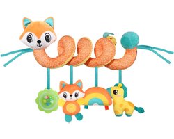 JeiibrZui Kinderwagen Speelgoed - Baby Autostoel Spiraal - Zacht Pluche Hangspeelgoed Met Rammelaar En Knisterlinten - Ontwikkelingsactiviteit Voor Reis En Wieg - Geschikt Voor Pasgeborenen 0+ Maanden - Vossen Design