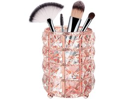 JeiibrZui Kristallen Make-Upkwasthouder - Metalen Opbergdoos - Luxe & Stevig Design Met Gouden Lijst - 1 - Voor Kaptafel/ Bureau Roségoud