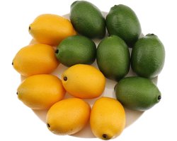 JeiibrZui Kunstfruit Citronen Groen Geel - 8 Cm - 12 Stuks - Realistisch Nepfruit Voor Keuken Decoratie Feest Fotografie