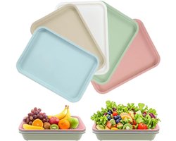 JeiibrZui Kunststof Dienblad Set - 24,5 x 17,5 cm - 5 Stuks - Kleurrijk Scandinavisch Design - Rechthoekig Serveerblad voor Keuken Café en Restaurant