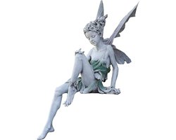 JeiibrZui Magische Tuin Fee Beeld - 22 Cm - 1 Stuk Hars Sculptuur Met Vleugels - Groen Voor Buiten En Binnen Decoratie