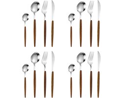 JeiibrZui Moonvormige Handgreep - Gouden Kop - Tafelmessen Tafelvorken Tafellepels Theelepels - 16-delige Set - Voor 4 Personen Zilver
