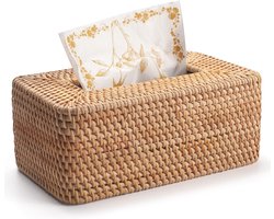 JeiibrZui Natuurlijk Rotan - Tissuebox Houder - 26x15,5x10,5 cm - 1 Stuk - Natuurlijk Bruin - Handgeweven Decoratieve Doekjesdoos voor Woonkamer Badkamer en Keuken