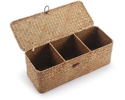 JeiibrZui Opbergmand Met Deksel - Rieten Mand Met Deksel - Handgemaakt Gevlochten Design Duurzaam Milieuvriendelijk - 1 Stuk - Bruin