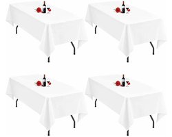 JeiibrZui Rechthoekig tafelkleed - Wit - Gemaakt van 210 g/m² polyester, kreukvrij - Set van 4 - 145*260 cm - Geschikt voor rechthoekige tafels van 1,6 m en langer
