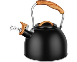 JeiibrZui Roestvrijstalen Fluitketel - 3 Liter Capaciteit - Met Houten Handvat - Geschikt Voor Alle Kookplaten Inclusie Inductie - Ideaal Voor Thee En Koffie Bereiding