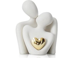 JeiibrZui Romantiek - Compact - 1 Stuks - Goud en Wit - Keramisch Paar Standbeeld met Hart voor Huwelijkscadeau en Woonkamer Decoratie