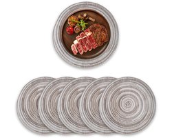JeiibrZui Ronde placemats - Geweven placemats - Hittebestendig en vlekbestendig - Set van 6 - Geschikt voor eettafels en tuintafels - Grijs