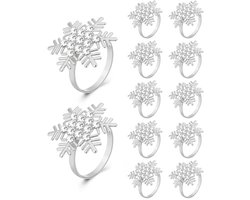 JeiibrZui Servetringen Set Met Sneeuwvlokken - Zilveren Servetringen - Elegante Kerstdecoratie - 12 Stuks - Voor Kerst En Feestdagen