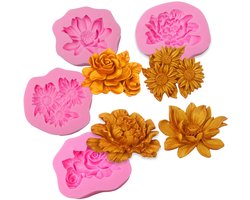 JeiibrZui Siliconen Bloemvormen - Bloem Chocoladevorm - Flexibel & Veilig Voor Taarten, Koekjes En Kunstwerk - 4 Stuks - Roze