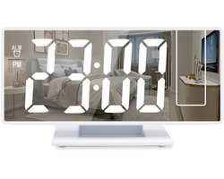 JeiibrZui Spiegel Lcd Wekkerradio - 180° Projectorklok - Groot Display Met Drie Helderheidsniveaus - 1 Stuk - Slaapkamer/Wit
