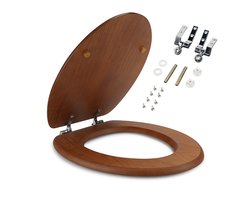 JeiibrZui Toiletbril - Verlengde houten toiletbril - Duurzaam MDF/Minimalistisch ontwerp - Uit één stuk - Warme bruine badkamerkleur