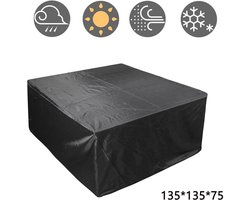 JeiibrZui Vierkante tafelhoes voor buiten - Waterdichte tafelhoes voor buiten - Groot, regenbestendig en uv-bestendig - 135*135*75 - 1 - Geschikt voor zwarte tuinmeubelen