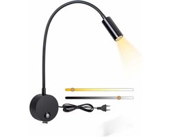 JeiibrZui Wandleeslamp - LED-Wandlamp Voor Op Het Bed Met Dimbare Aanraakschakelaar En USB-Oplaadpoort - 360° Draaibare Lichtinstelling En Kleurtemperatuurverstelling - 1 Stuk - Slaapkamer Naast Bed - Zwart