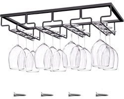 JeiibrZui Wijnglazenrek - Metalen Wijnglazenhouder - Hangend Rek Voor Wijnglazen Grote Capaciteit 4 Rijen - 1 - Voor Bar En Keuken - Zwart