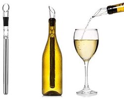 JeiibrZui Wijnkoeler - Wijngeschenk - 3-in-1 ontwerp met glazen fles en schenktuit - 1 stuk - Perfect voor feestjes + zilver