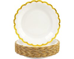 JeiibrZui Wit Goud Feestborden - 23 Cm - 56 Stuks - Wegwerp Servies Met Golfrand Voor Bruiloft Verjaardag Jubileum