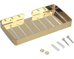 JeiibrZui Zeepschaal Voor Aan De Muur - Gouden Doucherek - Rvs 304 Materiaal Met Afvoer En Verdikte Bodem - 1-Pack - Badkamer Thuis Goud