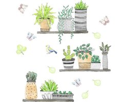 JeiibrZui Zelfklevende Muurstickers - Bloempotpatroon Decoratie - DIY Woondecoratie Plantenmotief 1 Stuk Groen