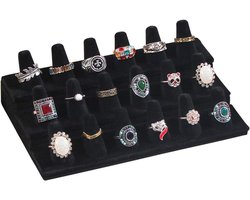 JeiibrZui Zilveren Stijl - Ringstandaard Met 18 Slots - Zwart Fluweel - 21x13x6,5 Cm - 1 Stuk - Sieradenopberger Voor Dressoir En Winkeldisplay