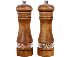 JeiibrZui Zout-En Pepermolen - Herbruikbare Maalset - Aanpasbare Maling Voor Zeezout En Zwarte Peper - 2 Stuks - Keuken Decoratie In Natuurlijk Eikenhout