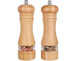 JeiibrZui Zout- En Pepermolen - Houten Zout- En Pepermolenset - Navulbaar Met Keramisch Maalmechanisme En Acryl Venster - 2 Stuks - Keukenaccessoire In Naturel