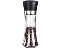 JeiibrZui Zout- en pepermolenset - Glazen molen - Roestvrij staal + glas - 2-delige set - Keukengebruik - Zwart
