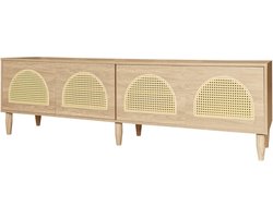Jemaison® Tv meubel - Japandi stijl - 4 Deuren - Rotan kast - Hout - Tv kast - 180x40x51 cm