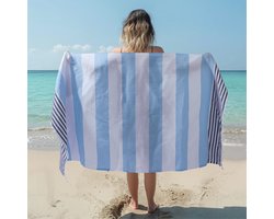 JEMIDI hamamdoek 180 x 100 cm - Sneldrogende sauna handdoek - 100% katoen - Als badlaken strandlaken picknickkleed of pareo - Licht- en donkerblauw