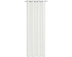 JEMIDI Kant-en-klaar gordijn in linnenlook - Gordijn met ringen 140 x 245 cm - Ondoorzichtig gordijn - Wit