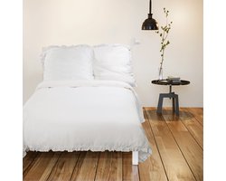 JEMIDI katoenen tweepersoons beddengoed set - Dekbedovertrek 220 x 240 cm en 2 kussenslopen 80 x 80 cm - Hoge kwaliteit 100% katoen - Wit met ruches