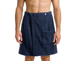 JEMIDI sauna kilt heren - Katoenen sauna handdoek - Met knoopjes en elastiek - Zachte handdoeken - Absorberende badstof - One size - Donkerblauw
