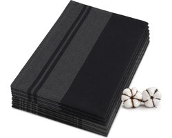 JEMIDI set van 6 katoenen theedoeken - 100 procent katoen - 50 x 70 cm - Droogdoek voor afwas - Theedoek set - 3x zwart gestreept en 3x zwart geruit