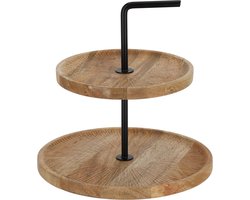 JENS Living Etagere - Mango hout - 2 laags - ∅26 x 28 cm - Bruin