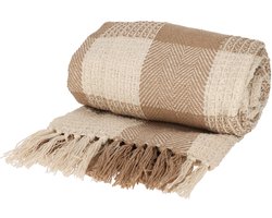 Jens Living Plaid Kai - Gerecycled Katoen - 130 X 180cm - Taupe/beige - met Kwastjes
