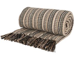 Jens Living Plaid Loek - Gerecycled Katoen - 130 X 180cm - Naturel - met Patroon en Kwastjes